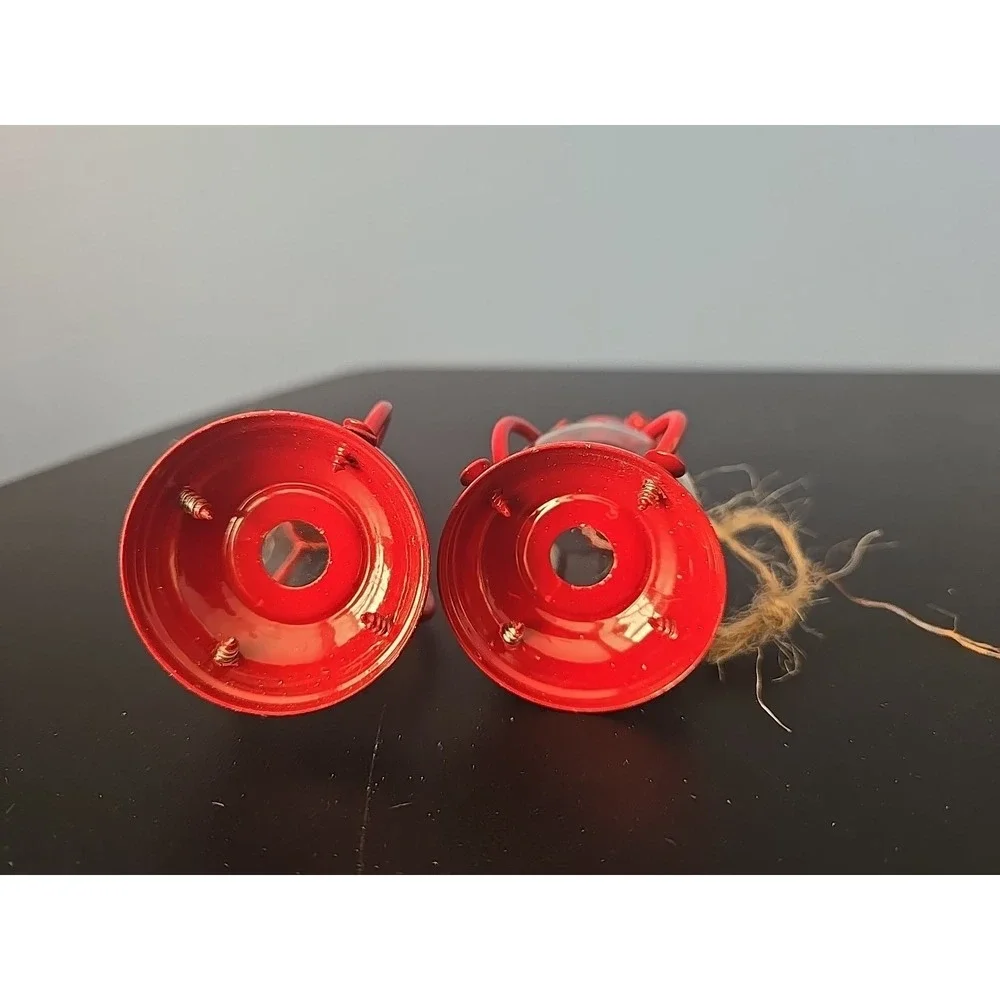 2 Miniature Mini Red Lantern Kerosene Lamp Dollhouse Garden Gnome‎ Metal
